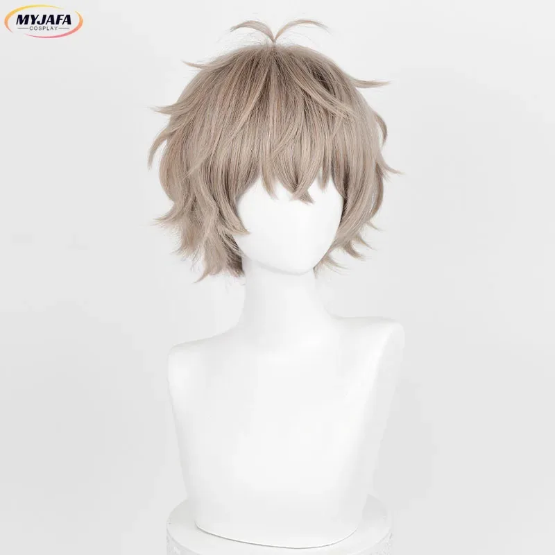 

AAA 2025 аниме косплей Tomiyama Choji светлый льняной коричневый короткие вьющиеся термостойкие синтетические волосы парики для Хэллоуина + парик