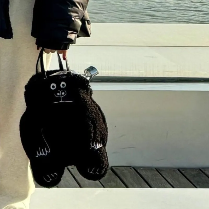 

JIAERDI черные милые сумки на плечо с павином, женские плюшевые толстые мягкие сумки большой вместимости, женские забавные креативные химерные сумки 2025