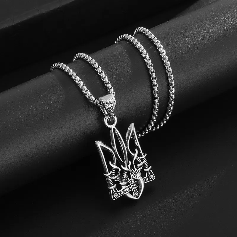 Retro Neptune Poseidon Trident Necklace Ukraine National Emblem Pendant Men\\\\\\'s Fashion Cool Trendy Jewelry Accessories
