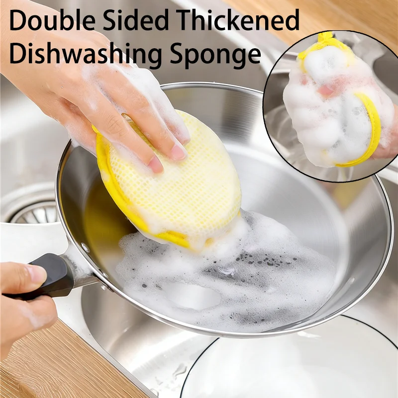 Heavy Duty Scrub Kitchen Scrub Sponge Thickened Non Scratch Dishwashing Pot Scrubber Household Cleaning Double Sided Reusable