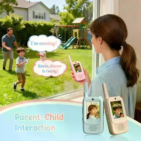 Kids Video Walkie‑Talkies, 2 Pack Rechargeable Video Intercom with HD Camera & Voice, Portable Two‑Way Radio Toy for Boys Girls 3‑14, Indoor Outdoor Camping Hiking Games, Blue & Pink
