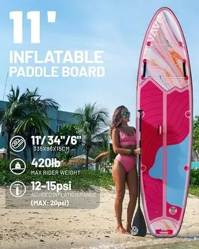 Iatable Stand Up Paddle Board 11’*34”*6” Sup Board, 420lbs acity Adult&Youth Paddle Board, Pet Friendly for Ocean&Lake