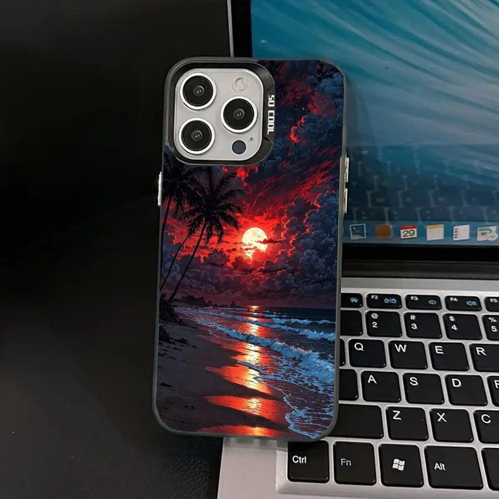 

Seaside view phone case for iPhone 16 15 14 13 12 11 Pro/ Max/Plus shock-proof rear cover anti-fingerprint
