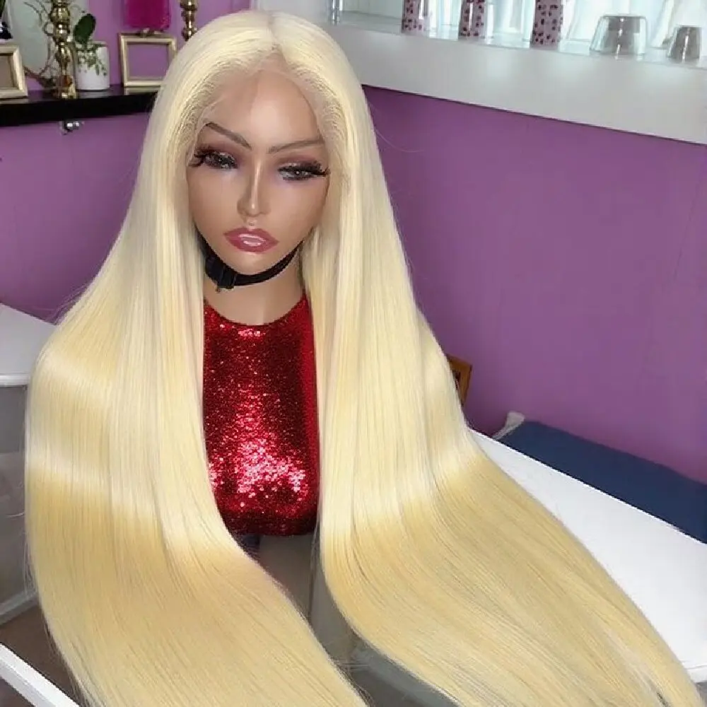 

613 Blonde Bone Straight 13x4 HD Transparent Lace Frontal Wig 200% Density 100% Pre Plucked Brazilian Real Human Hair Wig