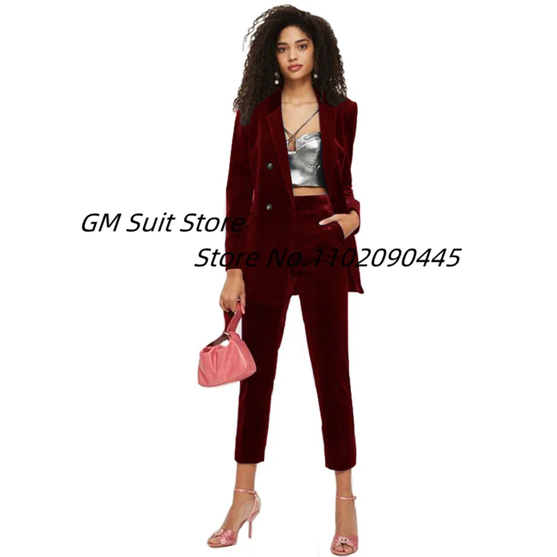 Women\'s Velvet 2 Peice Suit Two Button Office Lady Blazer Set Evening Party Prom Tuxedo Fashion Jacket Pants