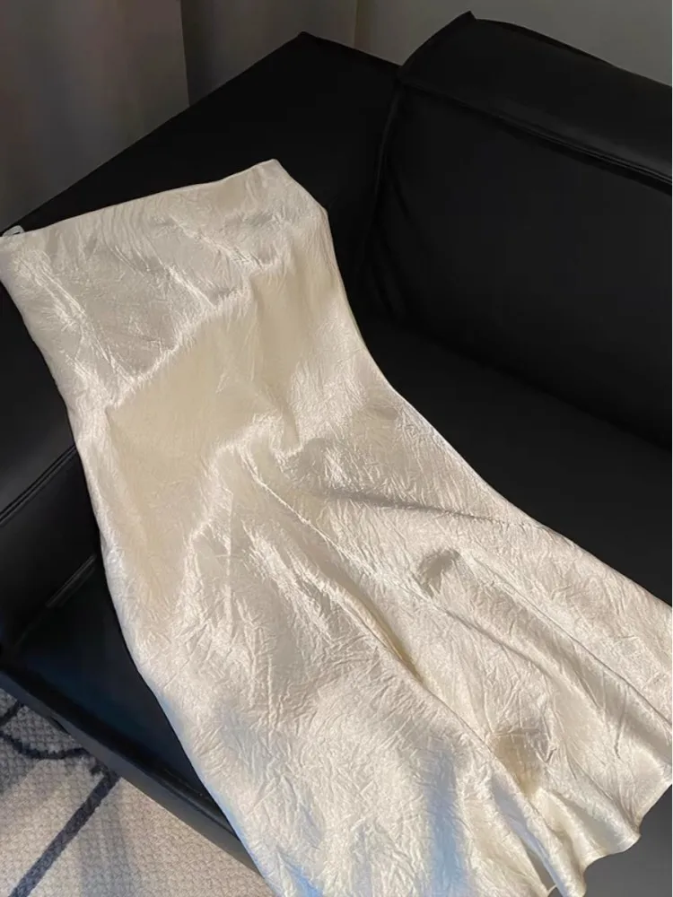 

Текстурированная атласная юбка с хвостом Fi Pearl iny Плиссированная китайская юбка Old Money Sle f Body Loose Fit Корейская версия Повседневная одежда