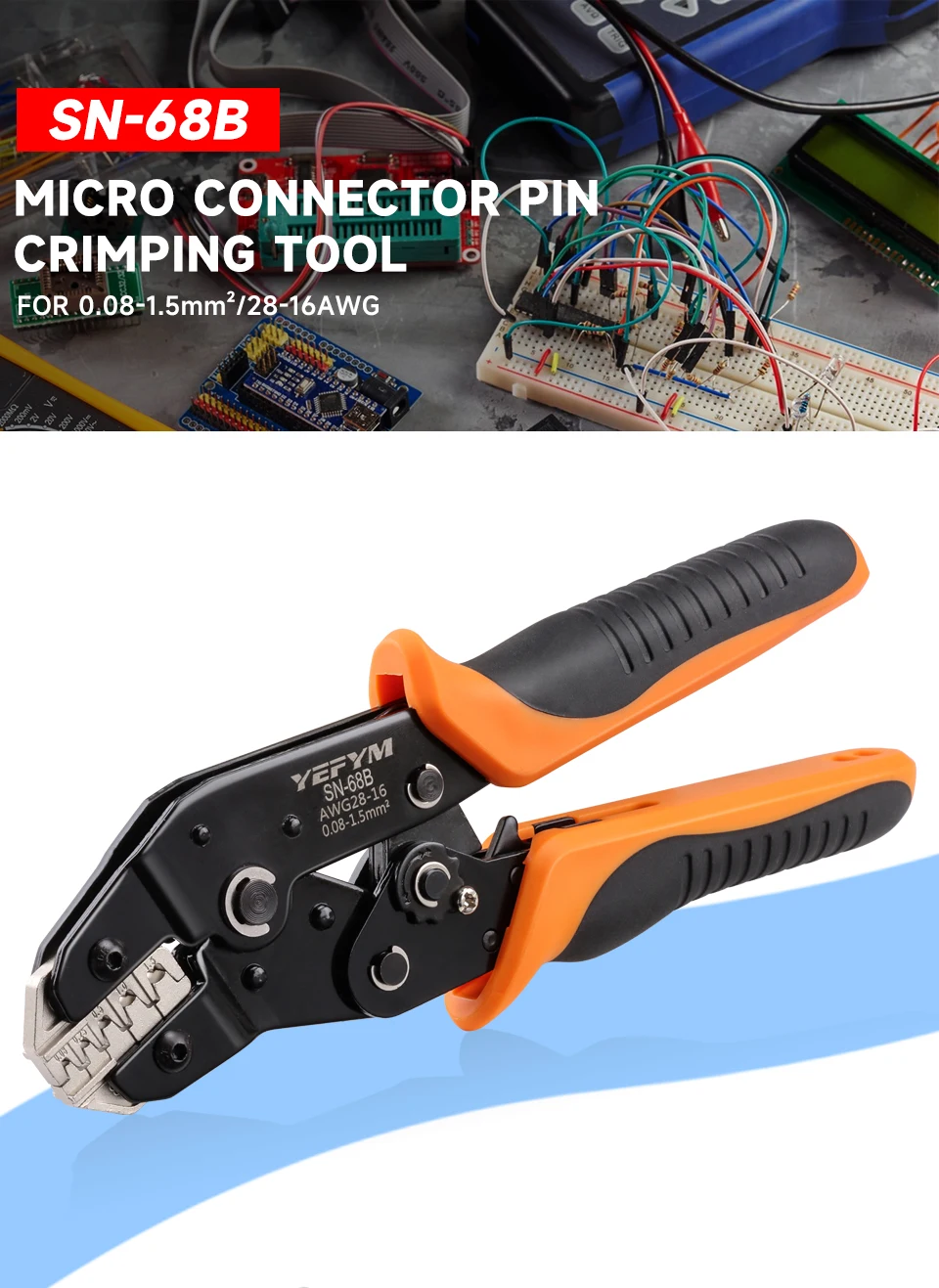 SN-68B Crimps Plug JST, TE, XH, SM, VH, PH, Molex Terminals Ratschen Crimper Zange für 0,08-1,5 mm2 (28-16 AWG) Drähte Werkzeug – Detail 1