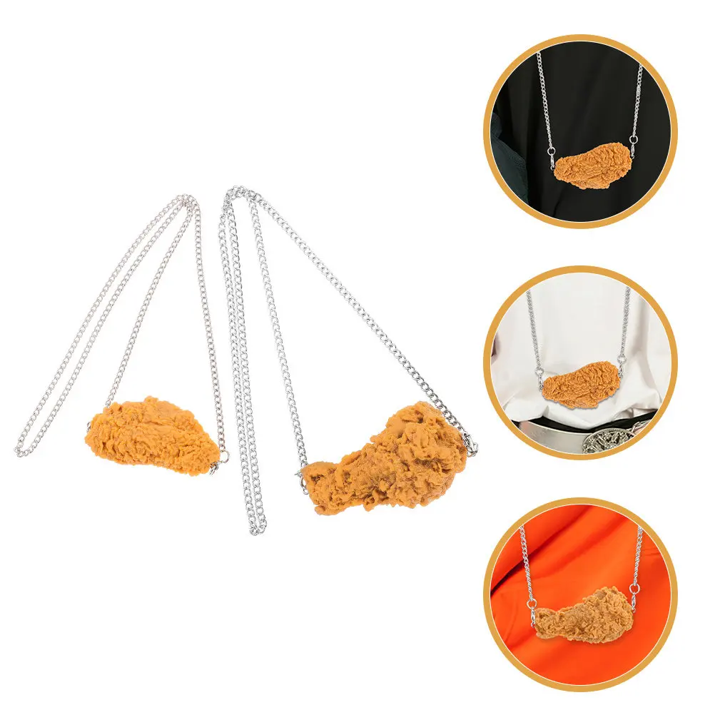 2Pcs Fried Chicken Necklace Realistic Fried Food Pendant Versatile Layering Necklace Food Themed Fashion Accessory Party Favor