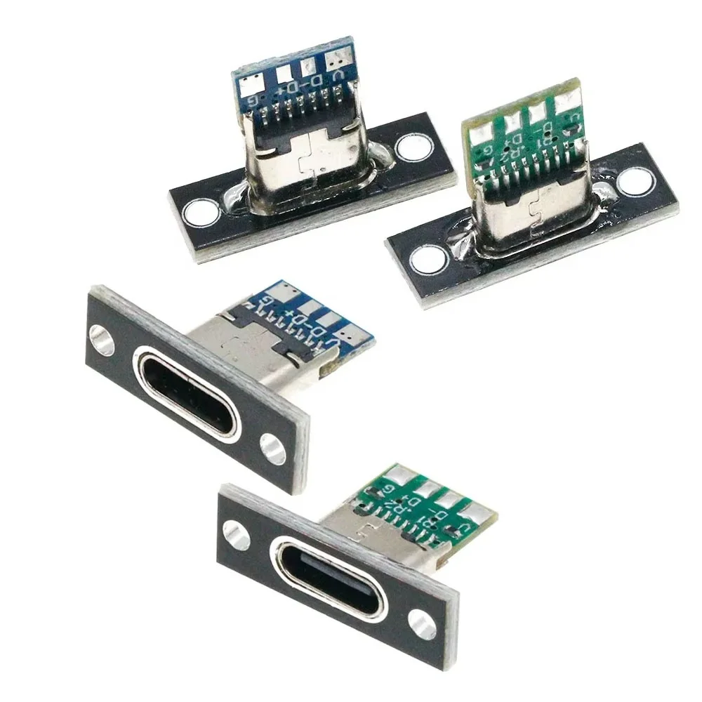 10pcs USB 3.1 Type C Socket With Screw fixing plate Type-C USB Jack 3.1 Type-C 2Pin 4Pin Female Connector Jack Charging Port