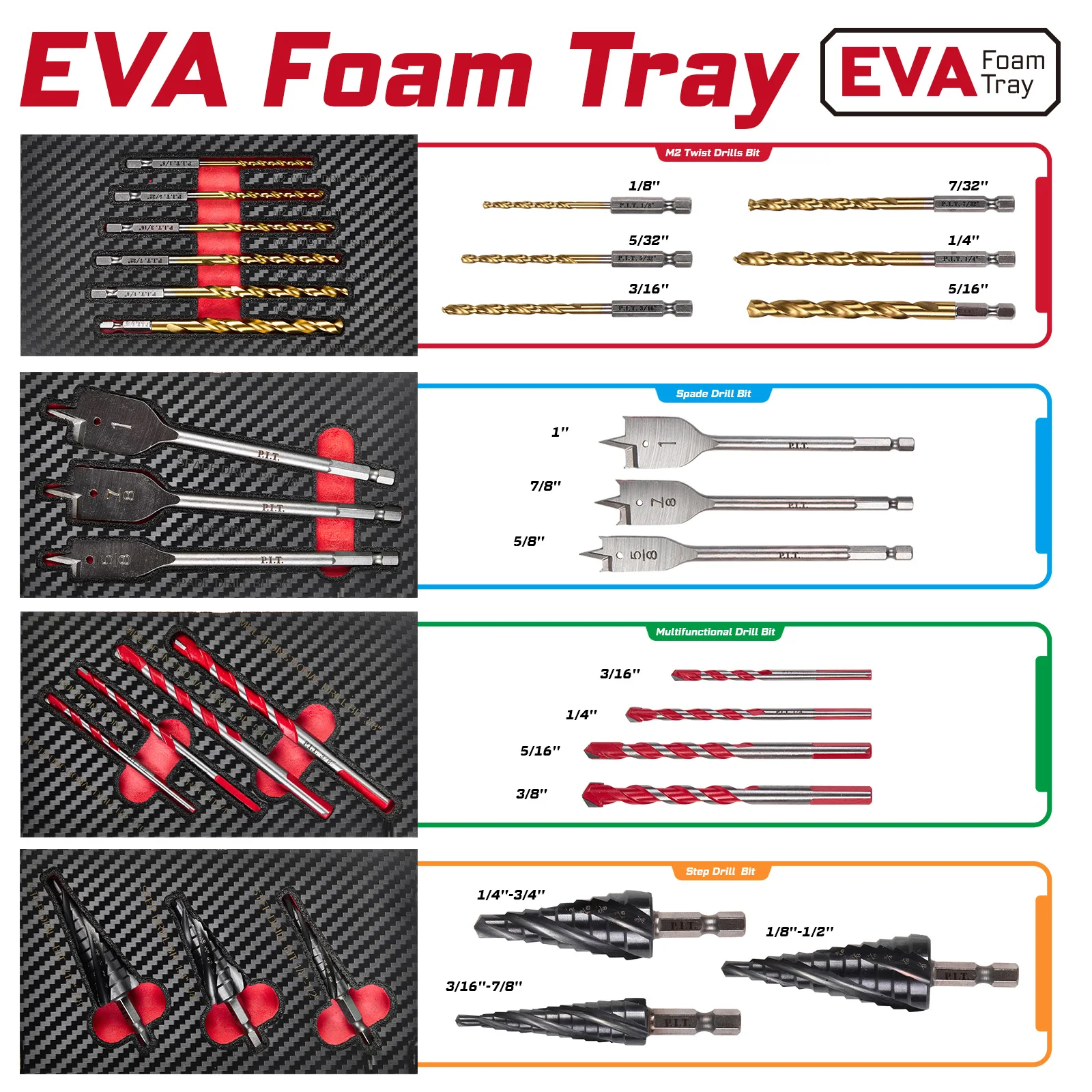 16pcs Drill Bit Set Includes 6pcs M2 Twist Bits 3 Spade Drives Multifunctional Flat Heads 3 Step Downs Red Mini Tool Cabinet OEM
