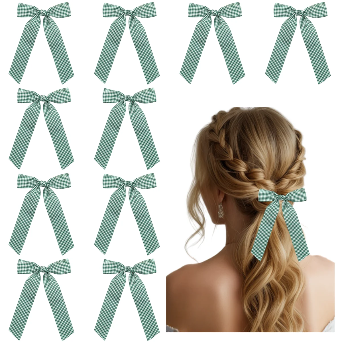 

10PCS Plaid Bow Hair Clips Sweet Gingham Ribbon Bowknots Hairpins School Headwear Hair Accessories for Little Girl Kids Student