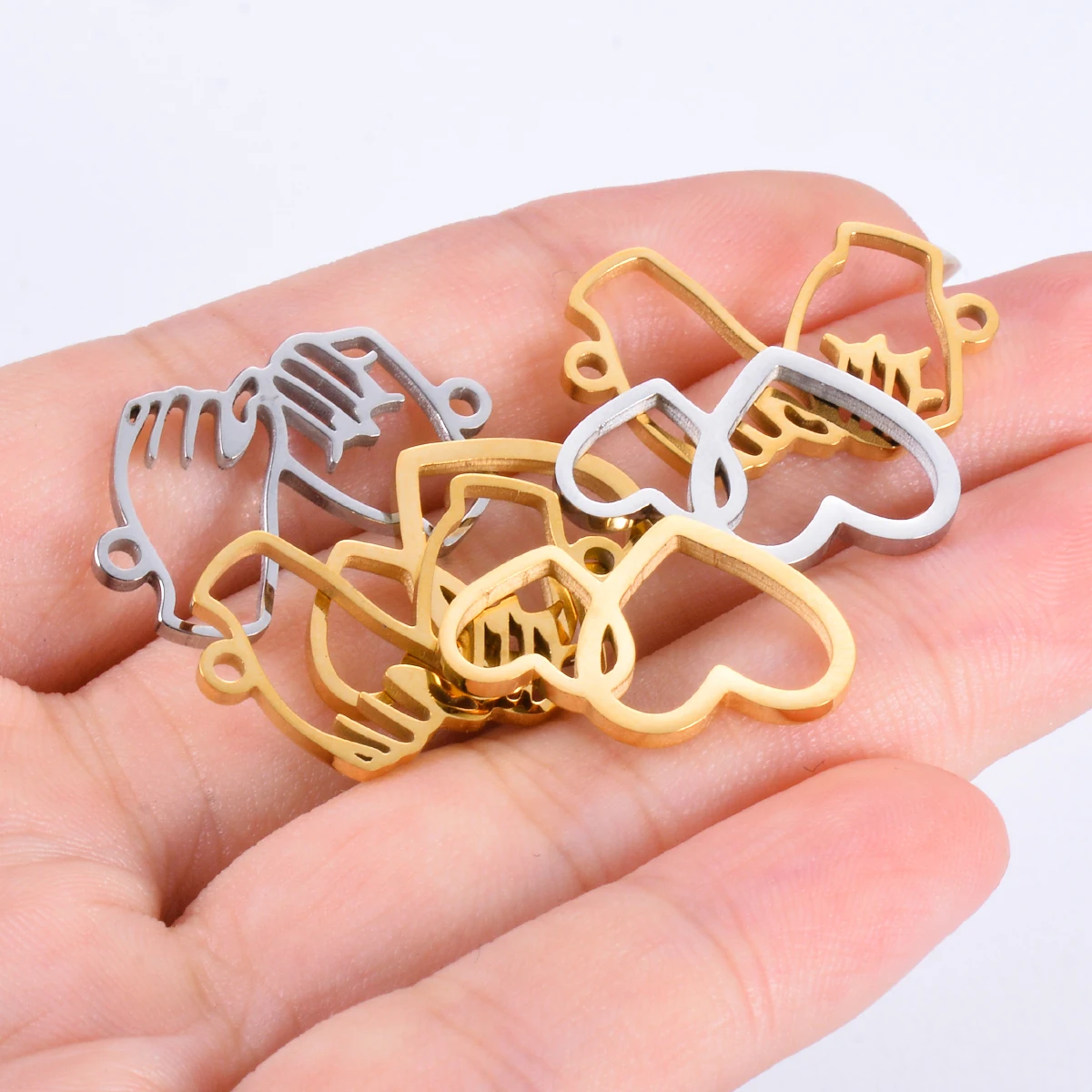 10 Uds. De dijes de corazón de amor de acero inoxidable, colgante, conector de mano para DIY, collar, pendientes, pulsera, suministros para