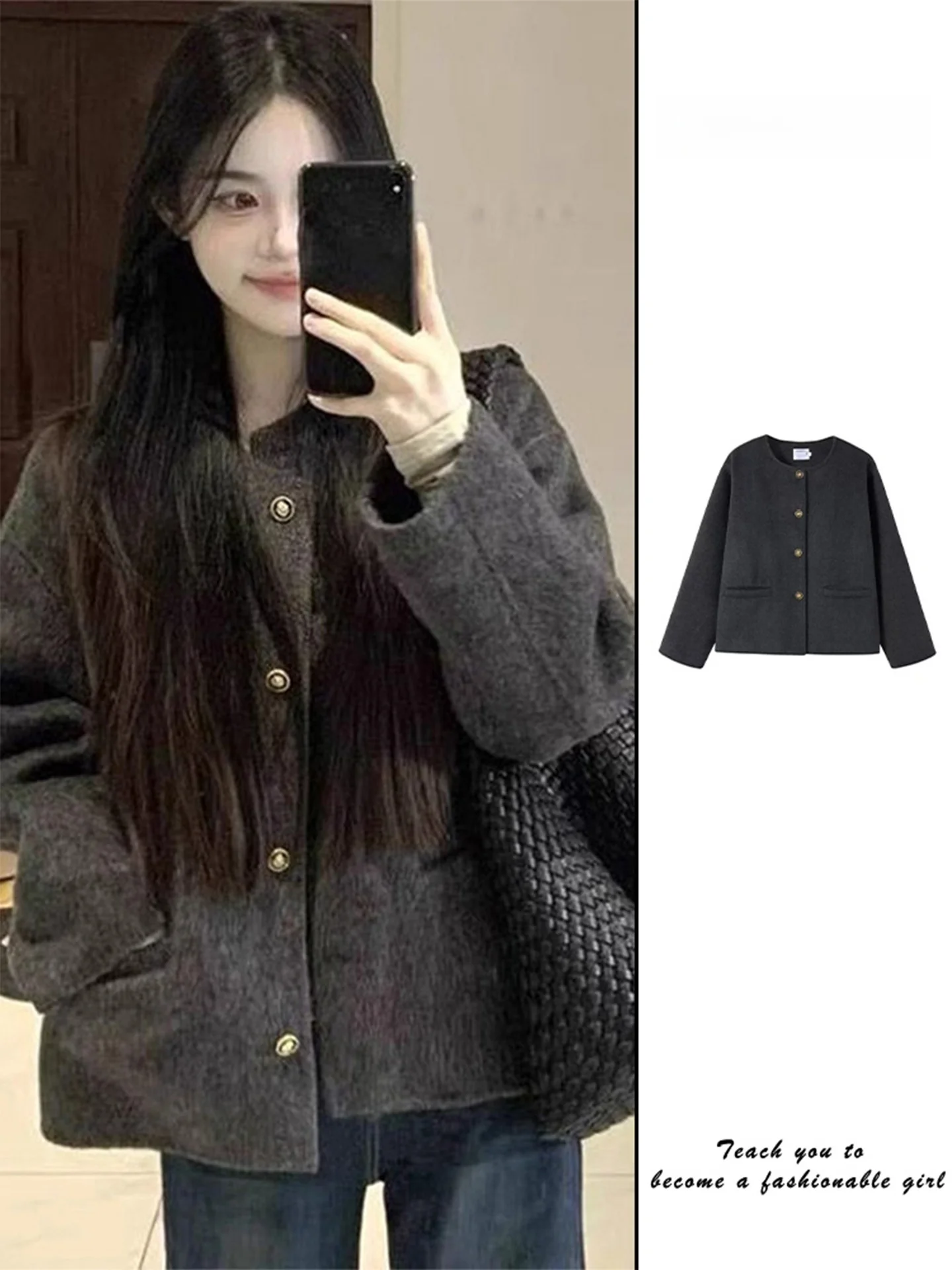 Thiened ort wollen jas voor dames Sli Pendelen Sle Faionable Uniek ontwerp Herfst Winter Nieuwe collectie Dames Jaet