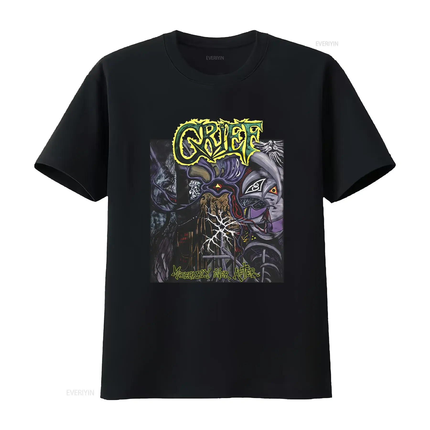 Grief 'Miserably Ever After' T Shirt Unique Art Print for Rock Fans vintage Washed Breathable Unisex Casual Slightly Stylish