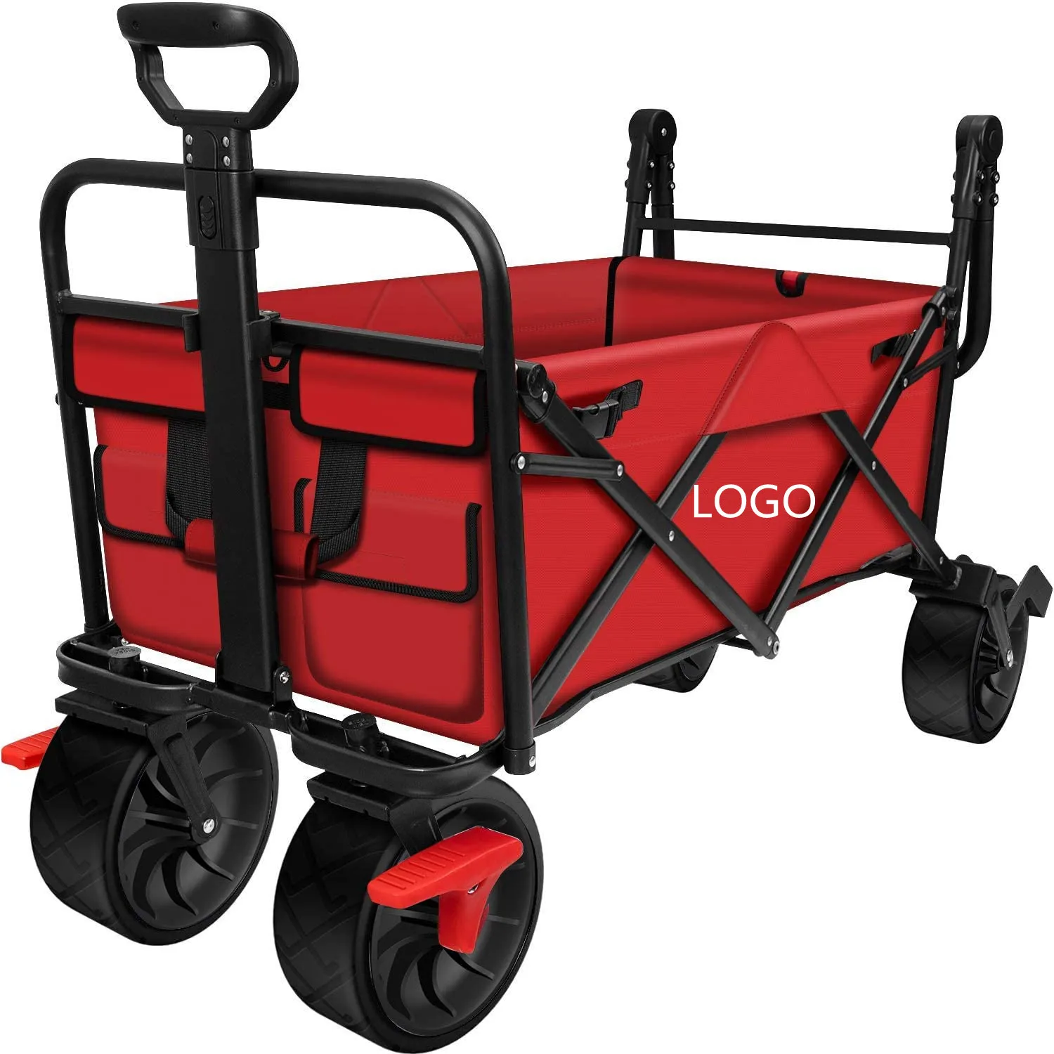 

Customized Folding Large Capacity Handwagon Utility Pull Garden Cart Wagon 4 Wheels With Removable Canopy