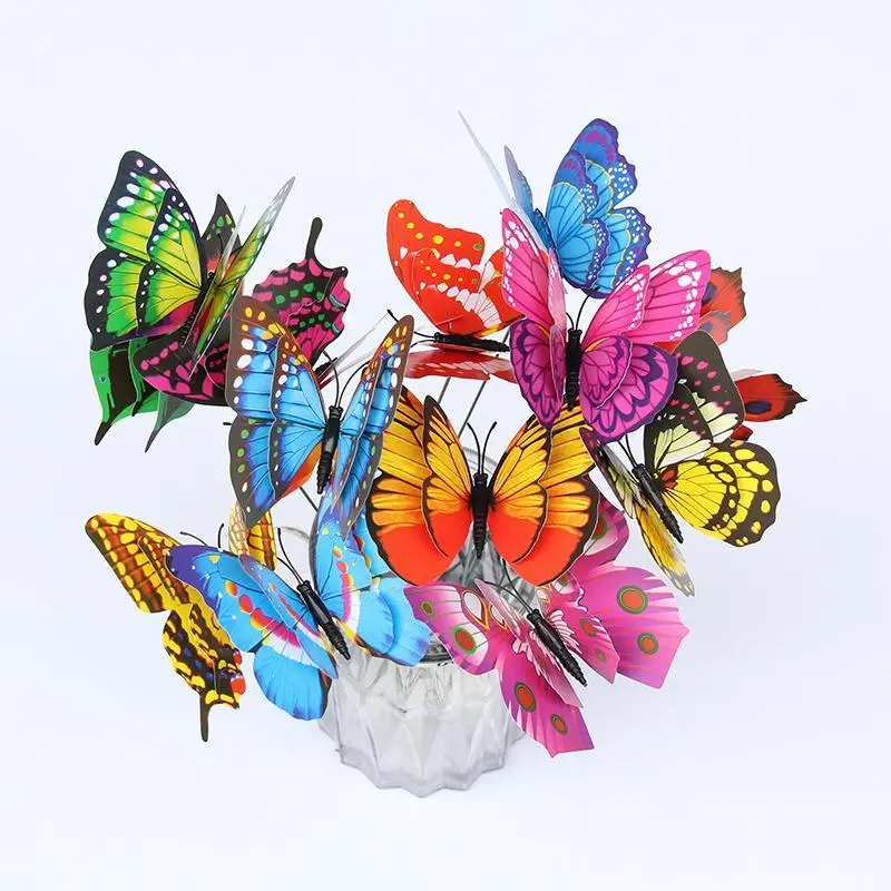 20Pcs/Set Double Layer Simulation Butterfly Stake Outdoor Garden Decoration 3D Butterfly Party Lawn Yard Flower Decor