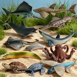 Realistic Sea Animals Figurines Orca Squid Sharks Dolphin Turtle Sailfish Octopus Figures Miniature Education Toys Gift for Kids