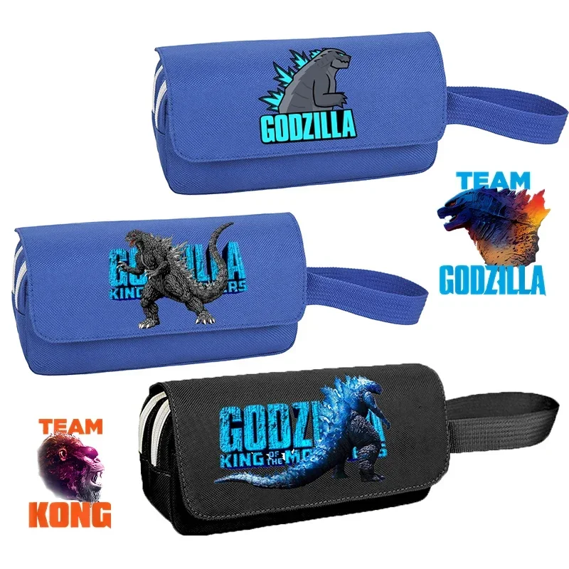 Godzilla Kong Student Portable Pencil Case Movie Cartoon Print Kids Pencil Stationery Storage Bag School Supplies Portable Gifts