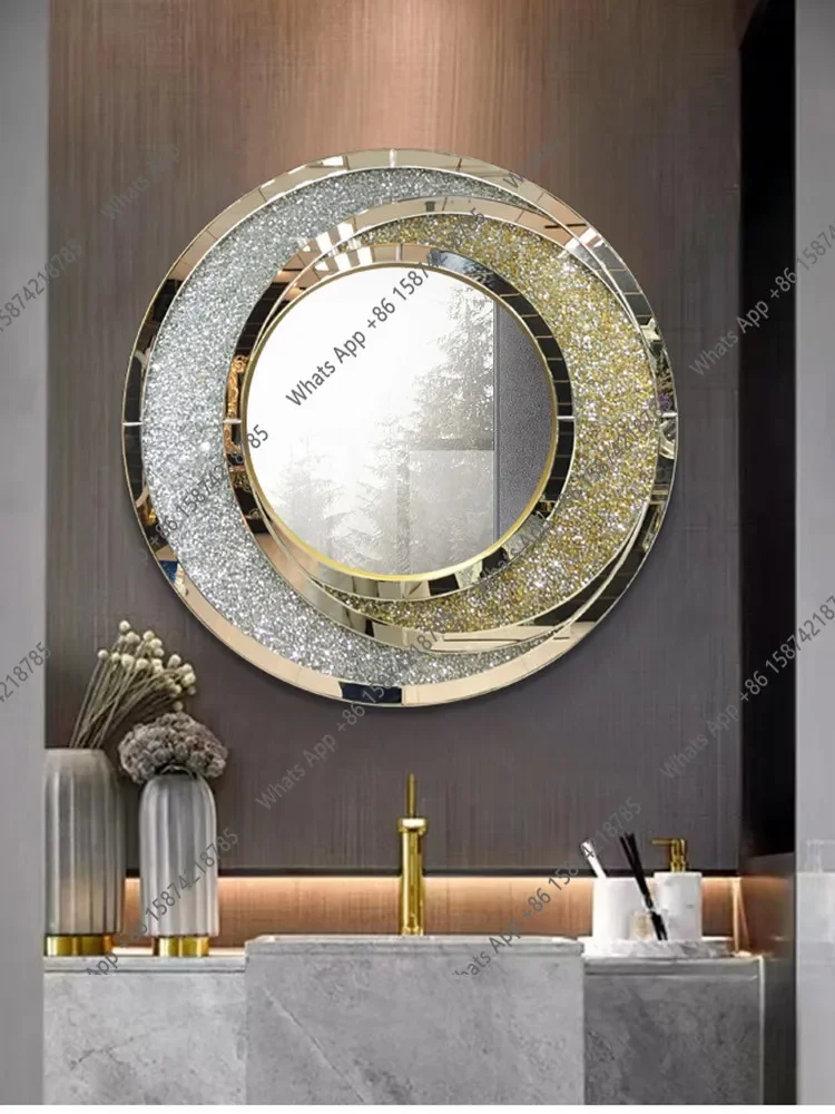 XX Light Luxury Fashion Round Art Decorative Mirror Wall Hanging Creative Exhibition Hall Sample Background Wall Diamond Mirror