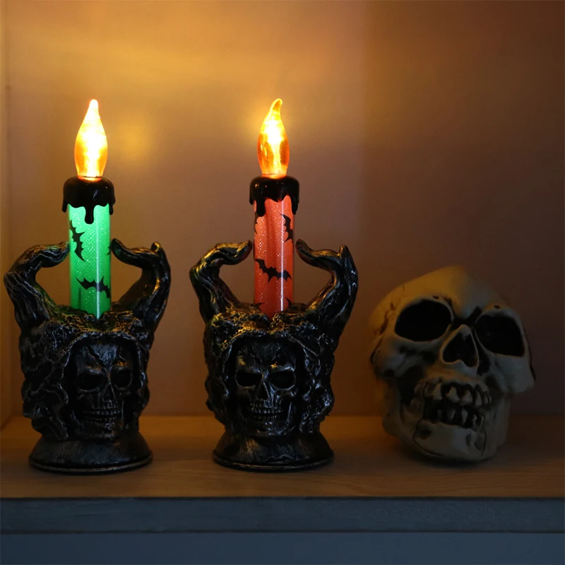 

Halloween Skeletons Ghost Face Lamp Decoration Candle Holder Lights Decorative Flameless Lamp Indoor Bar Home Decorations Lights