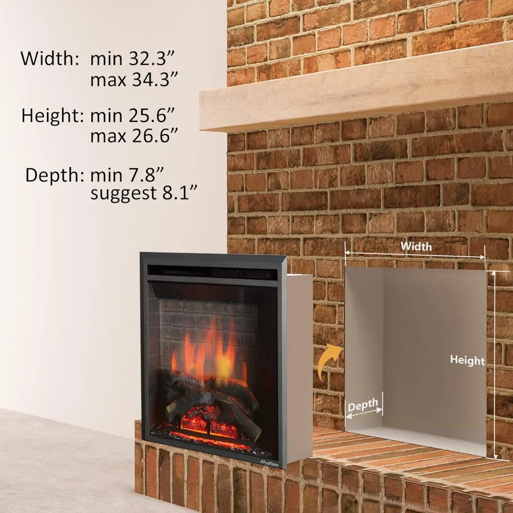 Insert de cheminée électrique occidentale avec son craquelé, télécommande, 750/1500W, noir, 33 1/16 pouces de large, 259/16