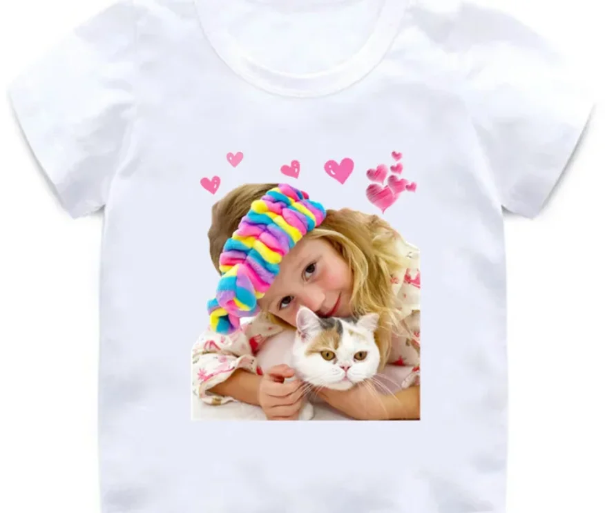 SummerHot Sale Nastya Love Cat Graphic Cartoon Kids T-Shirts Cute Girls Clothes Baby Boys T shirt  Tops