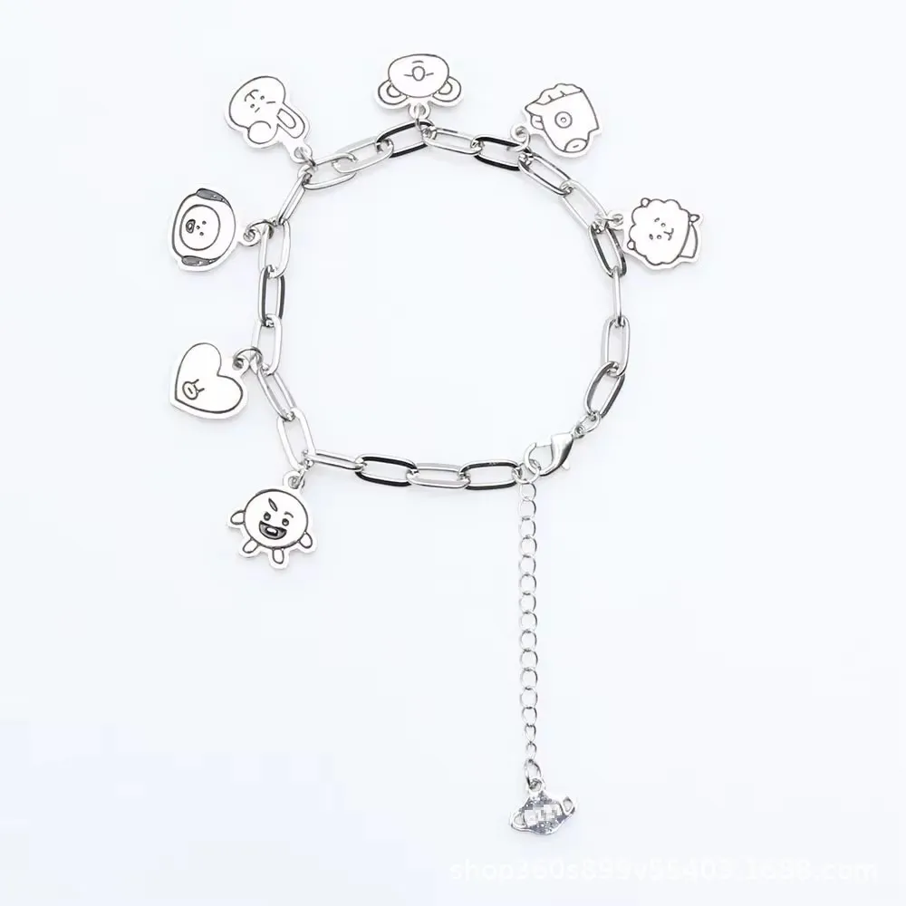 Bonito anime dos desenhos animados bt21 pulseira de aço inoxidável kawaii casal pulseira diária multi funcional acessórios menina presente aniversário