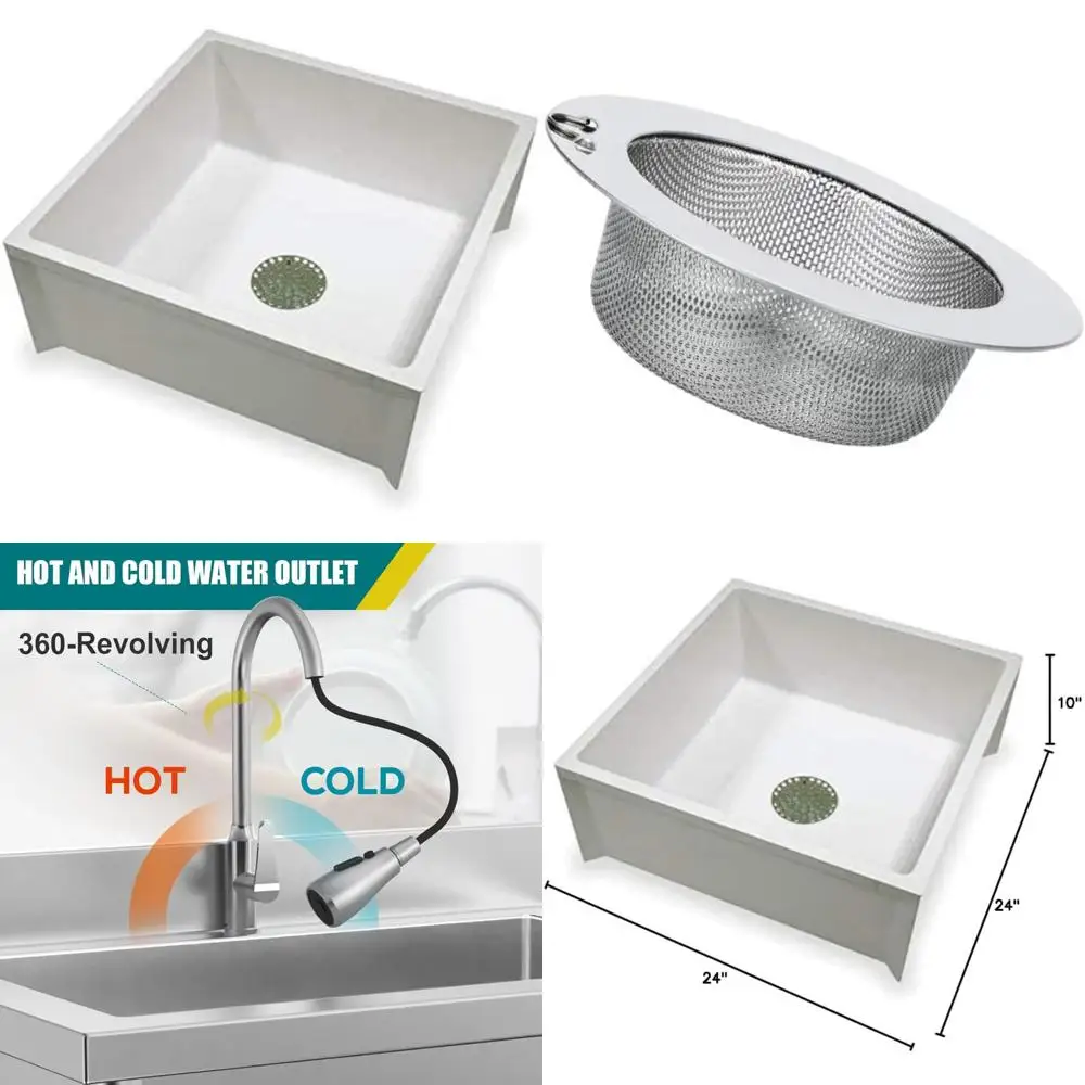

Fiberglass Mop Sink - 24 Wide x 24 Long x 10 High, Durable and Easy-to-Clean Surface, Ideal for Commercial Cleaning Needs