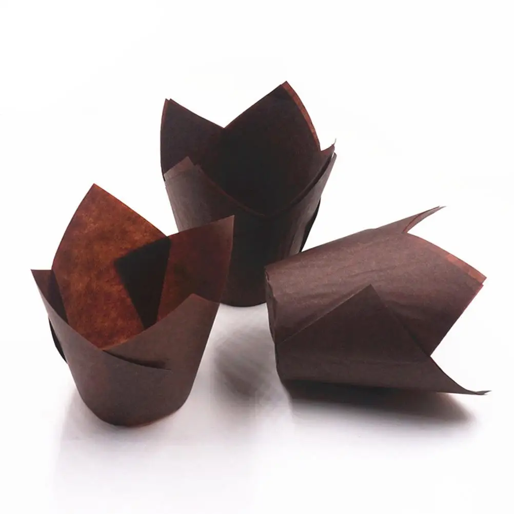 

50 pcs Cake Liners Cupcake Papers Baking Cups Brown Chocolate Tray Containers for Wedding Birthday Party Decorations