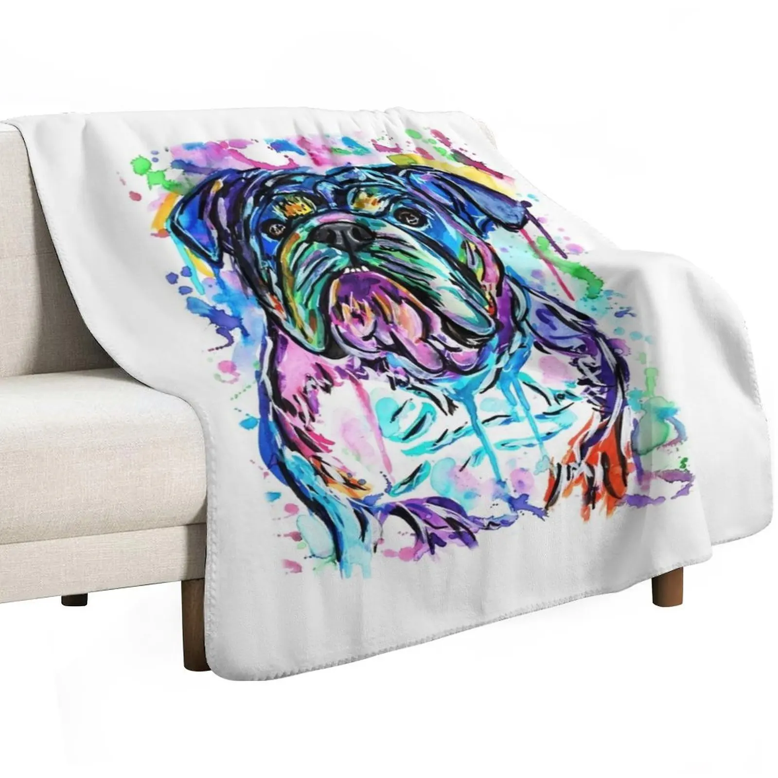 Watercolour Bulldog Throw Blanket Hair Sofas Cute Plaid Single Luxury Designer Picnic Blankets