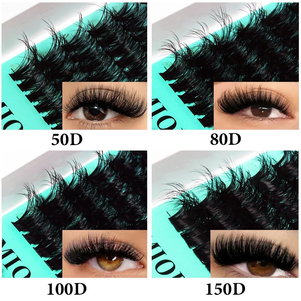 MIOFIA 14/30 Rows Thick Fluffy Lash Cluster 50D-150D Wispy Individual Lashes Cat Lash 10-18mm Mixed Length DIY Eyelash Extension