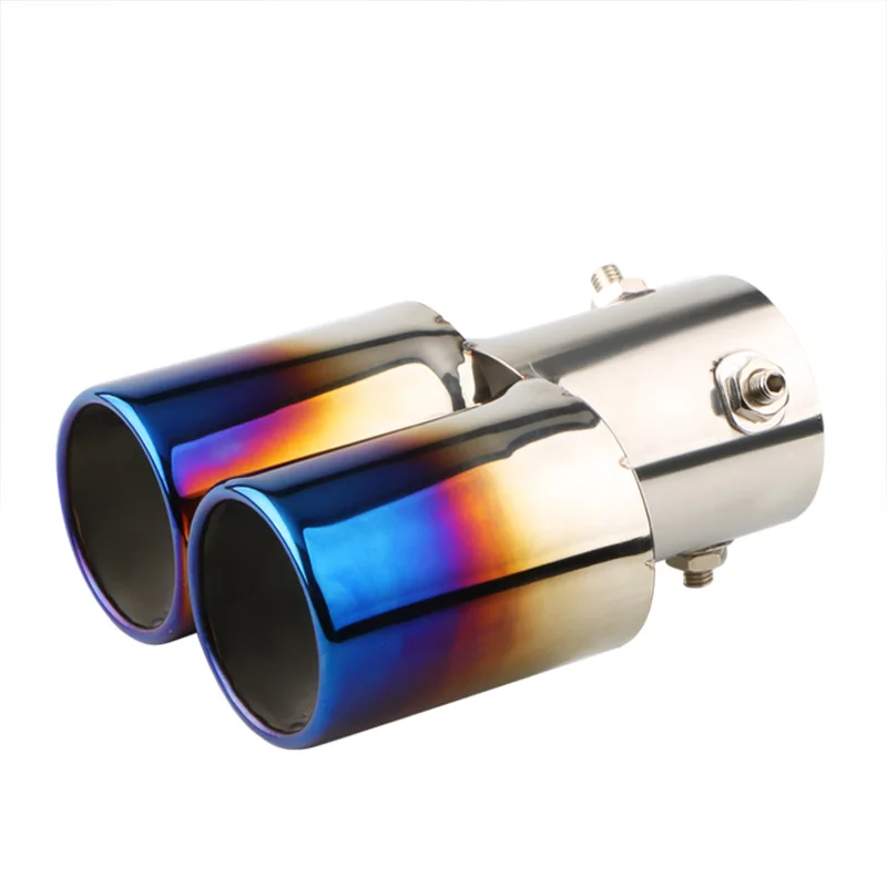 1 STKS 2.5 "Inlaat Decoratie Chrome Uitlaat Auto Styling Auto Uitlaat Trim Uitlaat Pijp Staart Rvs Gebogen Dubbele uitlaat