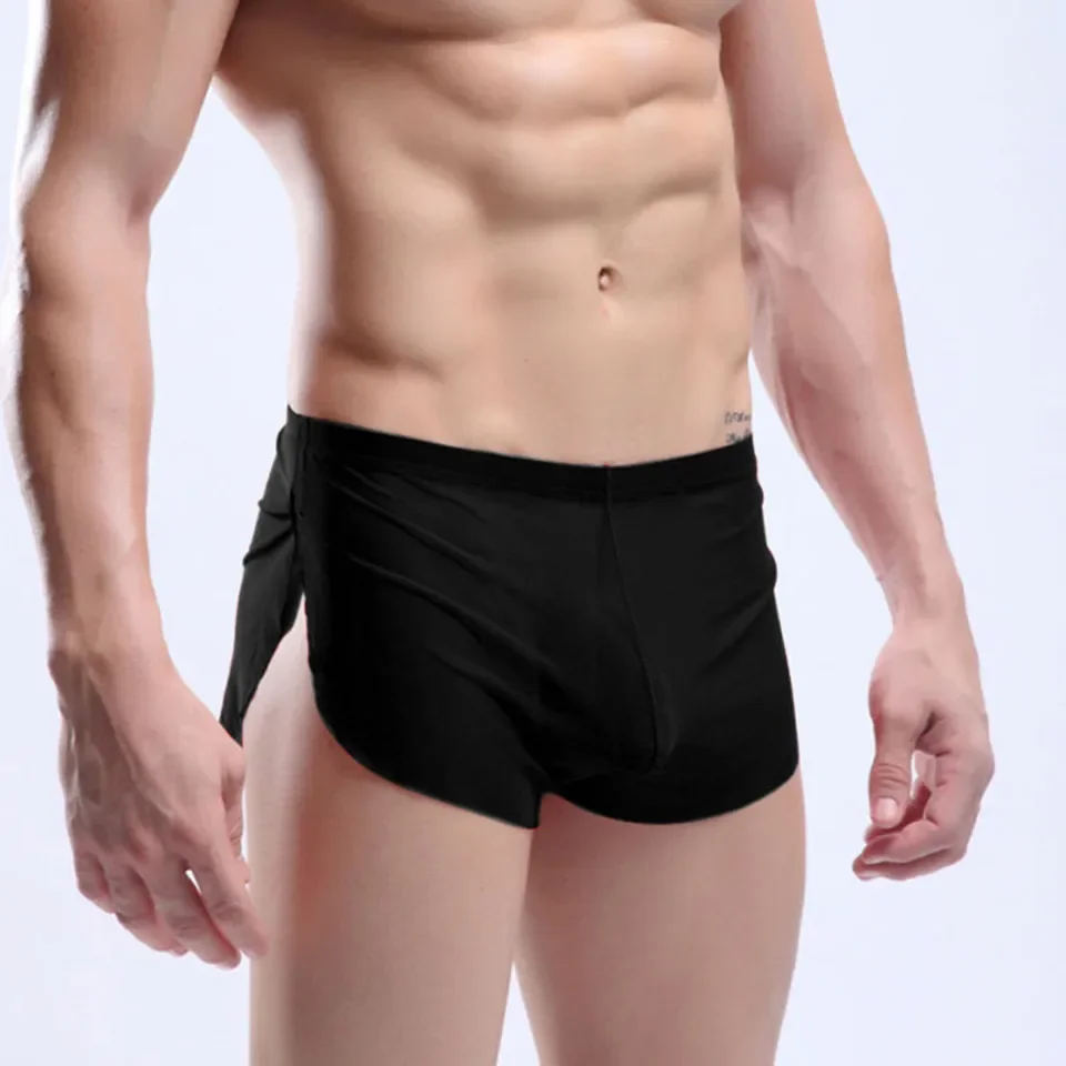 

White Black Quick Dry Breathable Mens Shorts Mesh Silk Aro Split Transparent Shorts See Through Pijama Masculino Cuecas Boxer