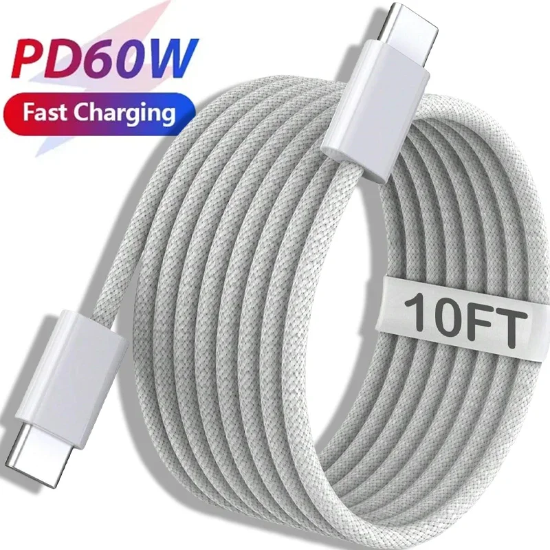 PD 60W USB C to Type C Cable Data Line For iPhone 15 16 Pro Max Xiaomi Samsung Fast Charging Cord Nylon Braided USB C Cables