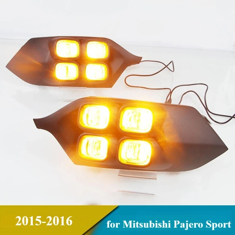 

For Mitsubishi Pajero Sport 2015 2016 Car LED Light Daytime Running Light DRL Lamp with Dynamic Yellow Signal Fog Lamp