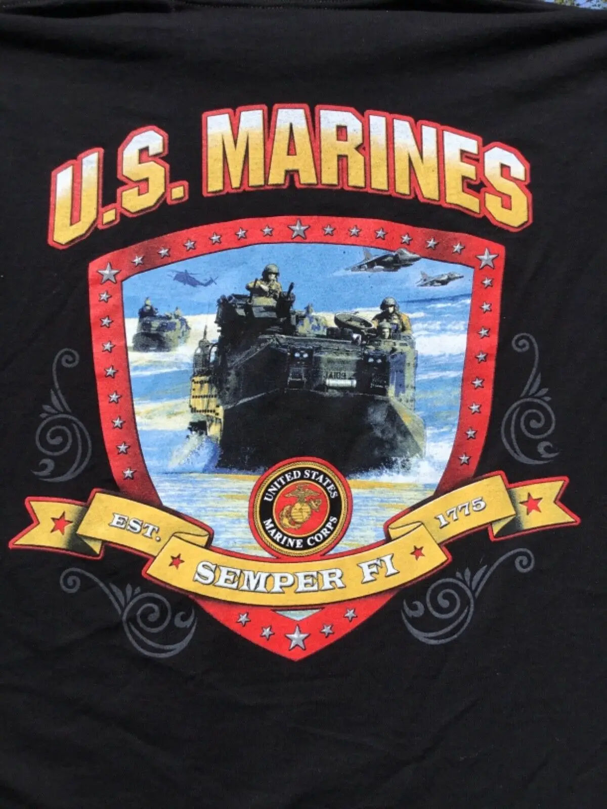 

US United States Marines SEMPER FI Est.1775 Black 2 Sided T-Shirt Breathable Top, Loose Casual Mens T-shirt S-3XL