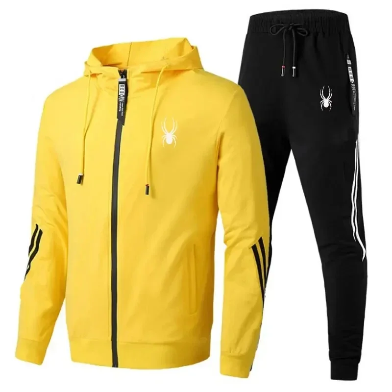 Tute da uomo primavera autunno set felpa con cappuccio a maniche lunghe + pantaloni da Jogging 2 pezzi tute da corsa Fitness abbigliamento sportivo