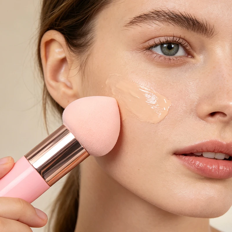 Long Handle Makeup Sponge Stick Teardrop Cut Beauty Soft Powder Puff Wet Dry Use Foundation Concealer Cosmetic Tools