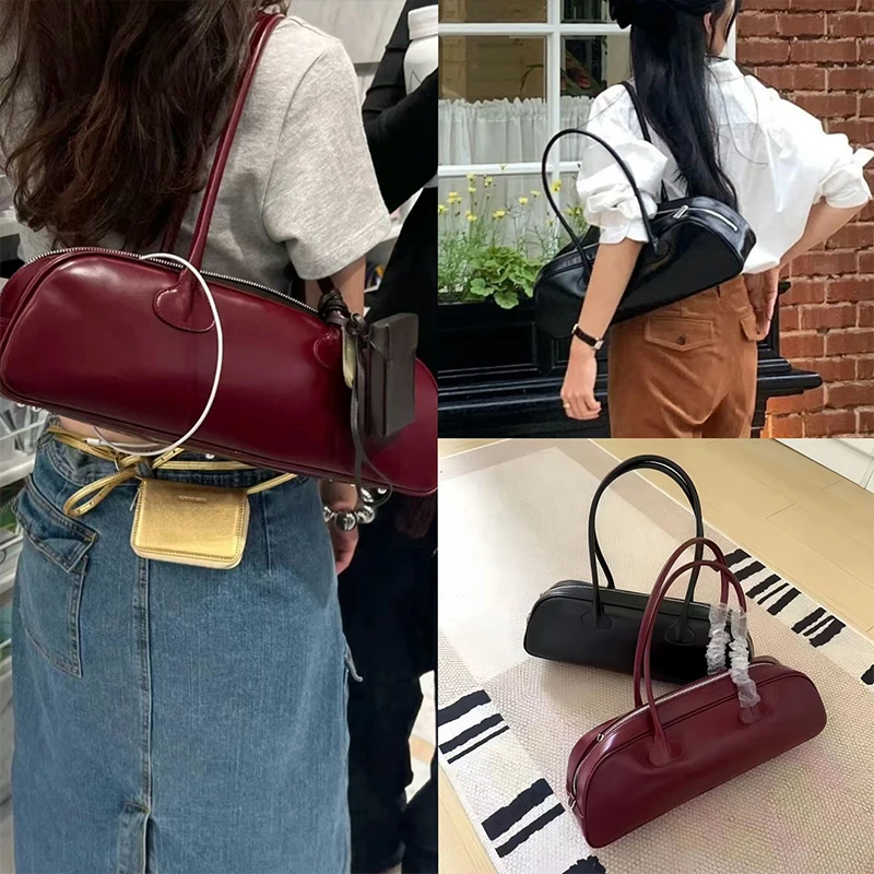 Vintage Streetwear Versatile Shoulder Bag Women Casual Large Capacity Tote Bag Wine Red Pure Fashion Classic Underarm Bag