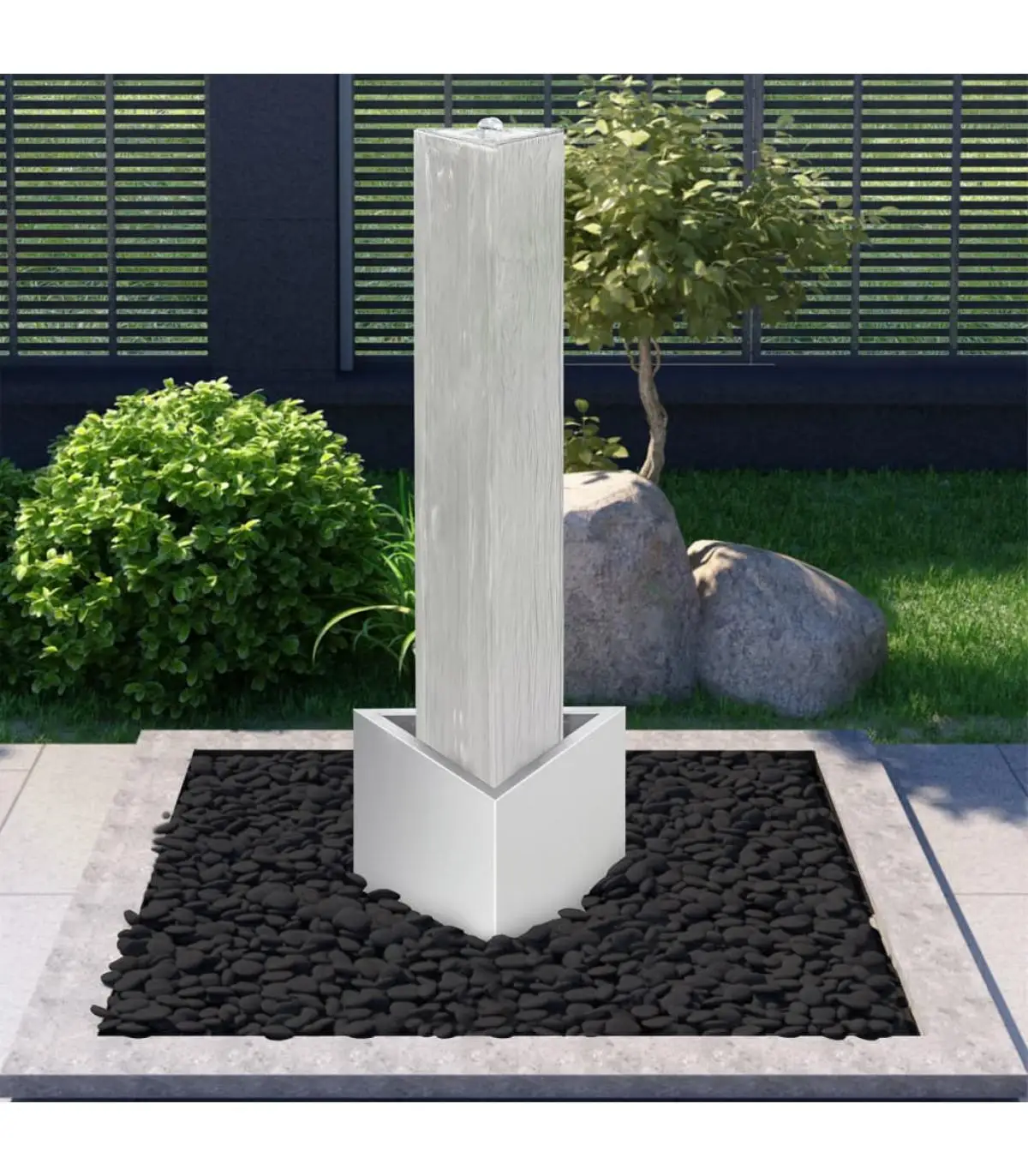 37,7x32,6x110 cm Silver Stainless Steel Garden Fountain and Waterfalls