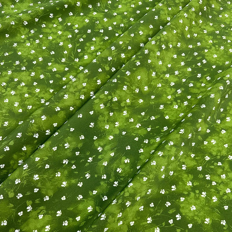 real-silk-fabric-green-little-white-flower-huge-white-heavy-crepe-clothing-shirt-dress-high-end