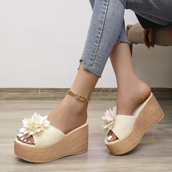 2022 New 5 Inch Wedge Heels Appliques Flowers Platform Women's Cool Sandals Clog Shoes Slippers Fashion Open Toe Casual Shoes