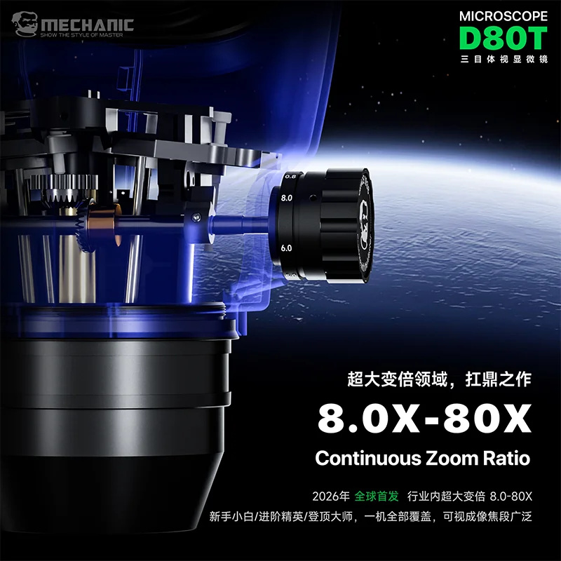 MECHANIC D80T-B5 Trinocular Stereo Industrial Microscope 8-80X