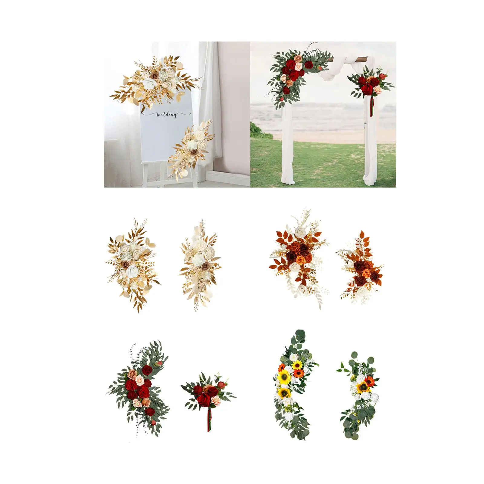 

2x Artificial Flower Swag Rustic Flower Garland Door Wreath Floral Swag Backdrop for Background Farmhouse Wedding Window Wall