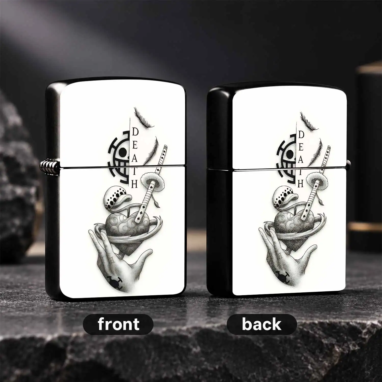 Voyager Style Trafalgar Law Themed Creative Lighter Heart Pirates Death Logo Stylish Accessory Portable Daily Carry Versatile Vibe Piece Anime Peripheral Gifting Item Suitable For Multiple Scenarios Practical Small Goods Interesting And Hum