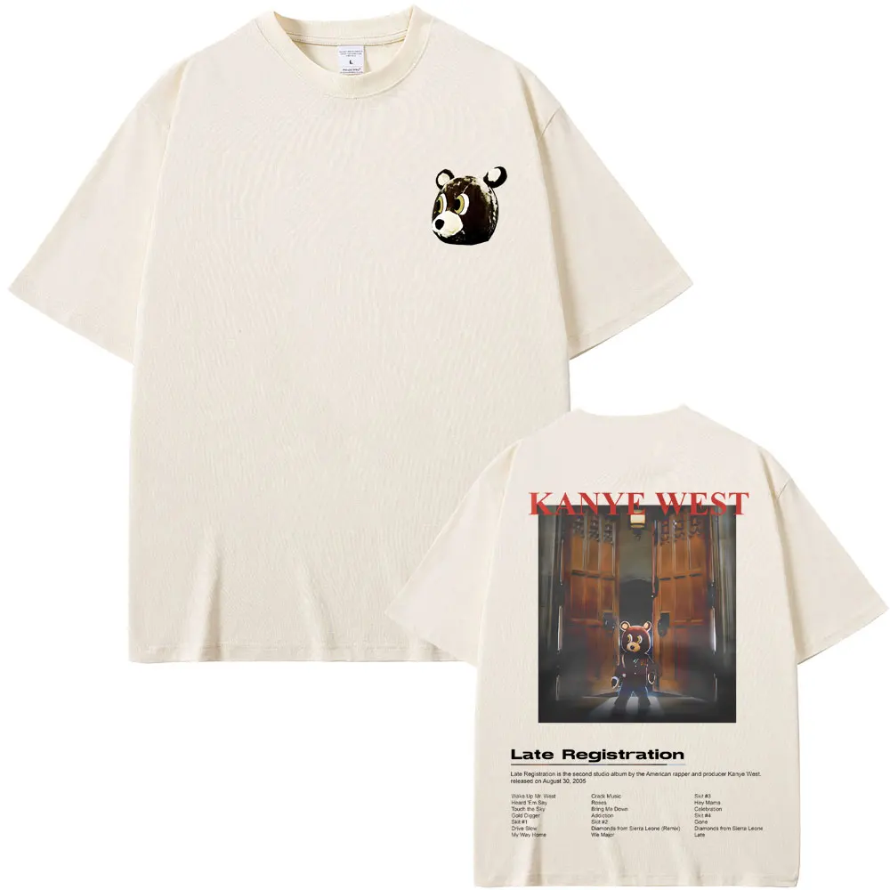 ラッパーカニエウェスト 卒業クマ プリントTシャツ 男女兼用 ヒップ