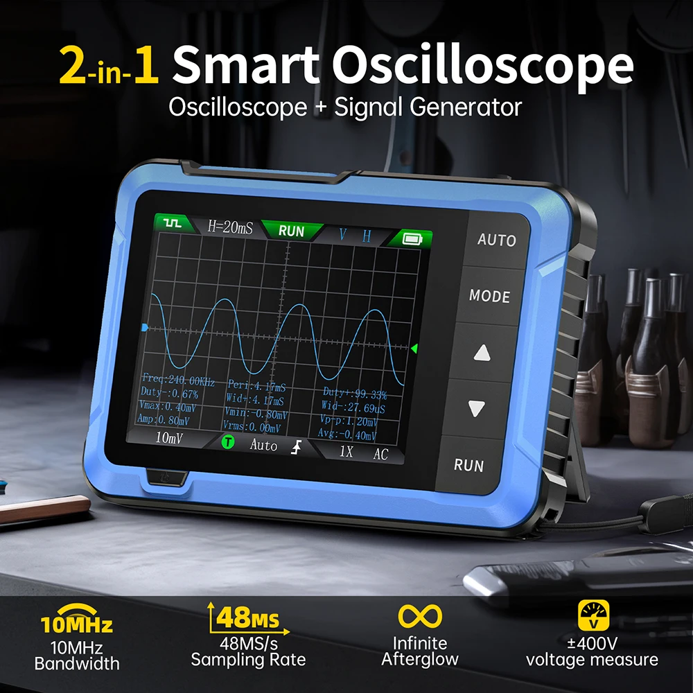 DSO510 Mini Handheld Digital 2 IN 1 Oscilloscope Portable 48MS/s 10MHz Bandwidth Electronic Repair Tool