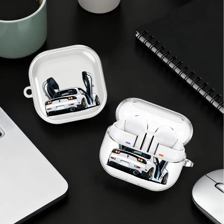 Scissor Door Retro Race Car Case For Samsung Galaxy Buds 3Pro 3 FE 2 2Pro Live 4Pro 4 Pro Clear Earphone Cases Cover With Hook - view 2