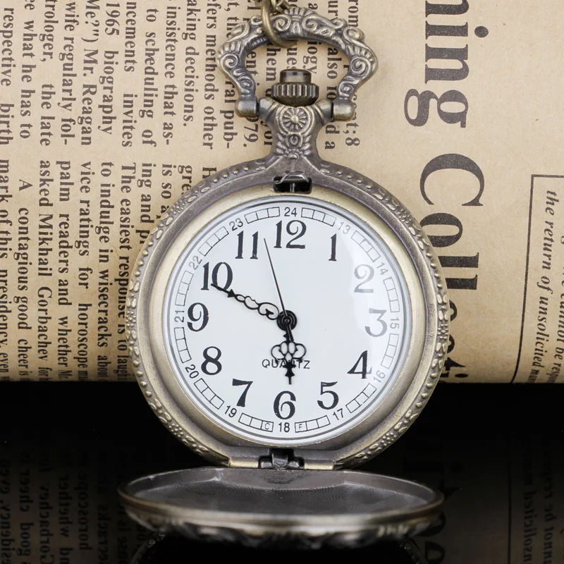 خمر ثلاثة الحصان نمط الكوارتز قلادة كبيرة ساعة الجيب الرقمية الوجه الهاتفي Ntique نموذج Tuo الجدول تنقش ساعات الجيب