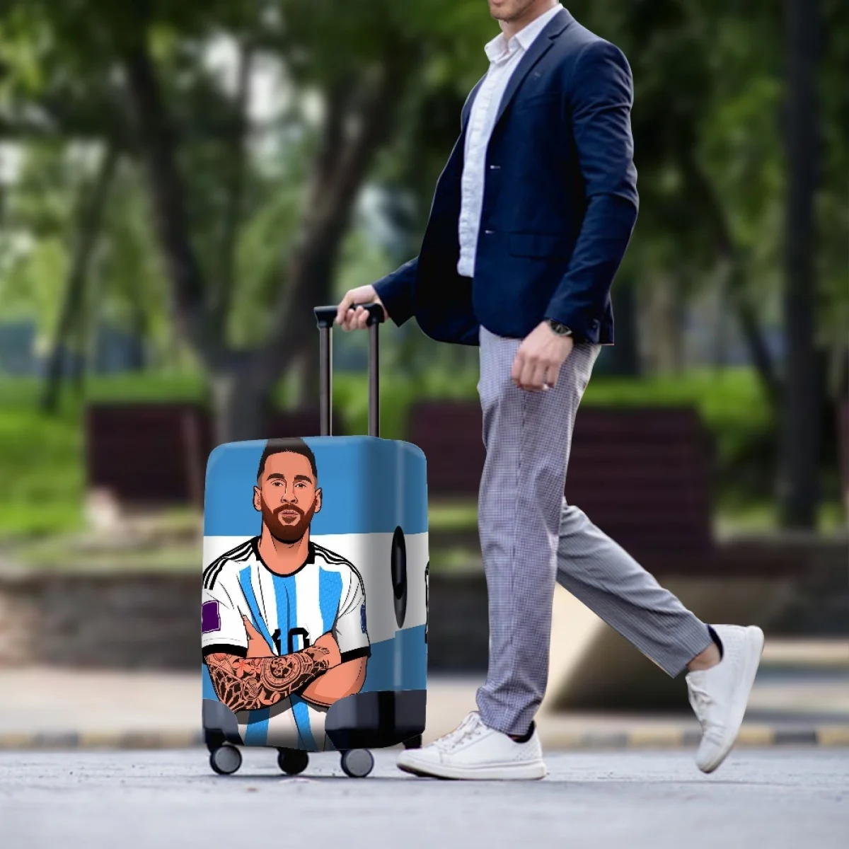 Voetballer Messi Nr. 10 Patroon Reisbagage Hoes Koffer Beschermer Duurzame Bagage Beschermende Anti-Kras Reizen